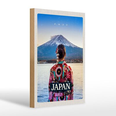 Cartel de madera viaje 20x30cm Japón mujer montañas ropa nieve