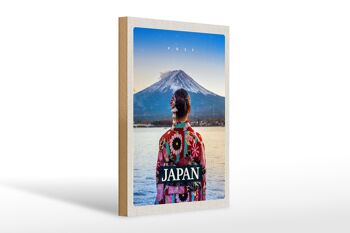 Panneau en bois voyage 20x30cm Japon femme montagnes vêtements neige 1