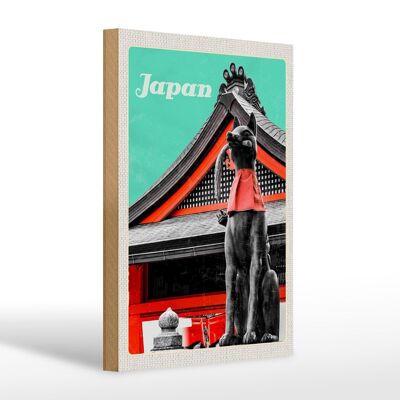 Cartel de madera de viaje 20x30cm Estatua Kitsune del Templo Miyajima de Japón