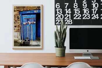 Panneau de voyage en bois 20x30cm, coquilles d'espagne, porte bleue, canne de marche 3