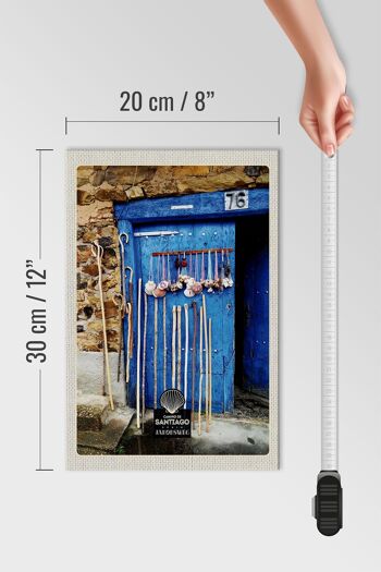 Panneau de voyage en bois 20x30cm, coquilles d'espagne, porte bleue, canne de marche 4