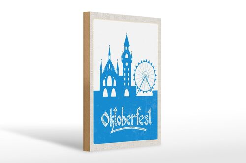 Holzschild Reise 20x30cm München Oktoberfest Riesenrad blau