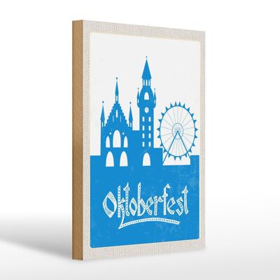 Cartel de madera viaje 20x30cm Oktoberfest de Munich Noria azul