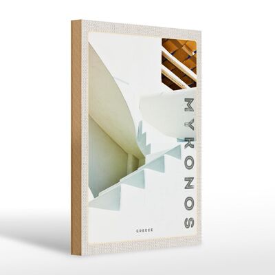 Cartel de madera viaje 20x30cm Mykonos Grecia escalera blanca