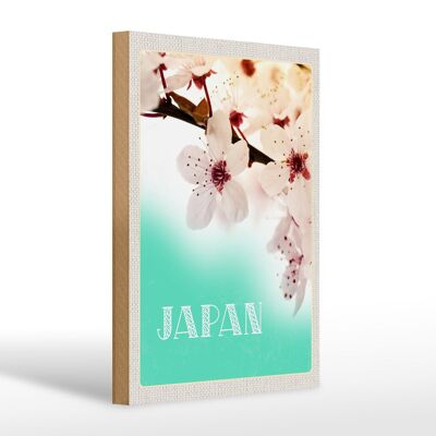 Cartel de madera viaje 20x30cm Japón Asia flor blanco rosa naturaleza