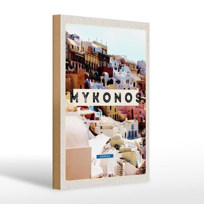 Cartel de madera viaje 20x30cm Grecia Mykonos Grecia vacaciones