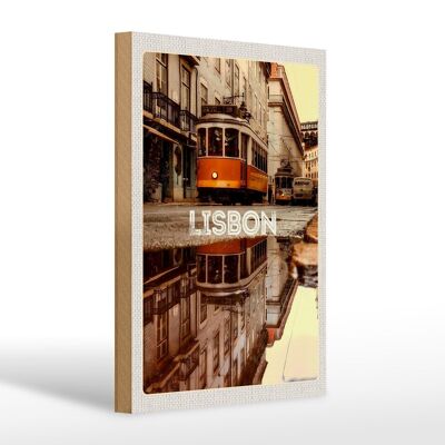 Cartel de madera viaje 20x30cm Lisabon Europa tranvía ciudad