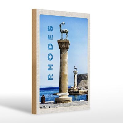 Cartello in legno da viaggio 20x30 cm Grecia Rodi scultura mare