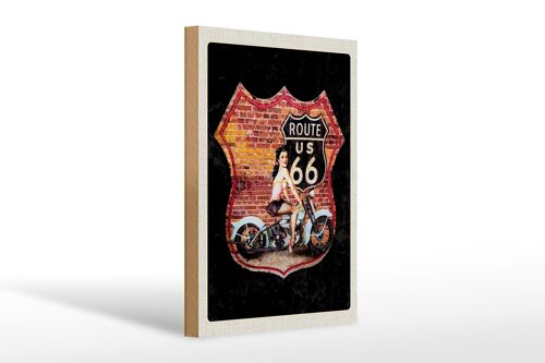 Holzschild Reise 20x30cm USA Amerika Route US 66 Motorrad Frau