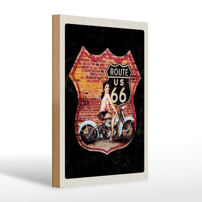 Cartello in legno da viaggio 20x30 cm USA America Route US 66 Moto Donna