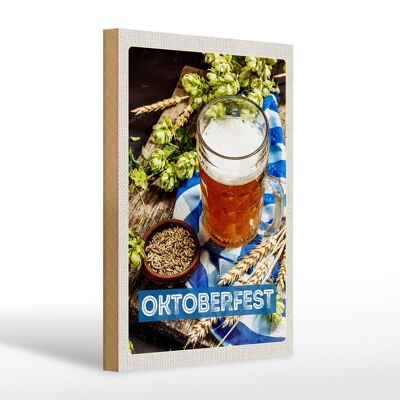 Cartello in legno da viaggio 20x30 cm Bicchiere da birra Oktoberfest grano