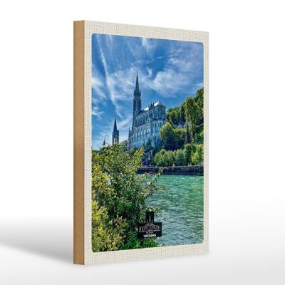 Cartello in legno da viaggio 20x30 cm Francia Lourdes mare chiesa natura