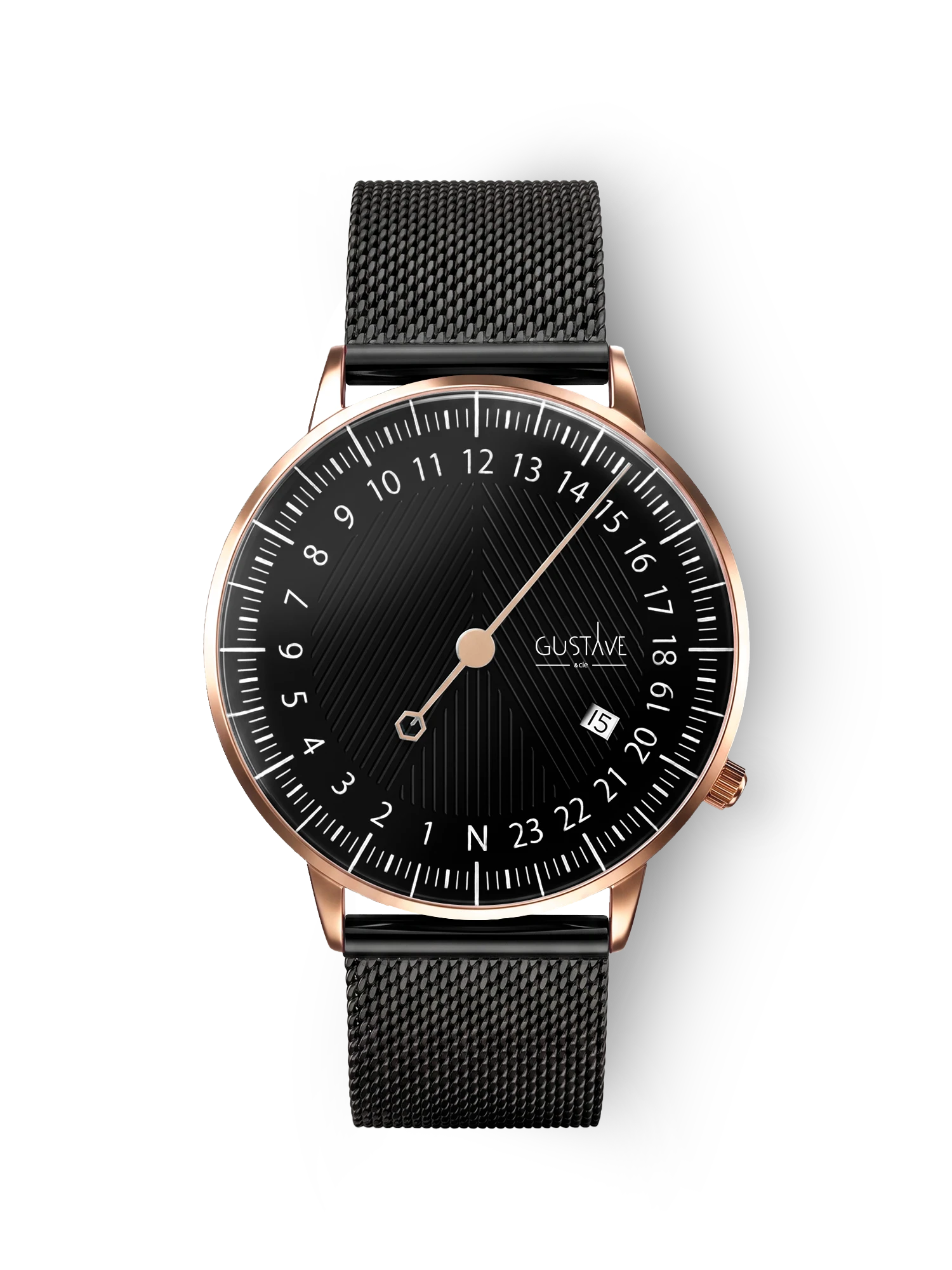 André 24H Uhr in Roségold und Schwarz – 40 mm schwarzes Milanaise-Armband