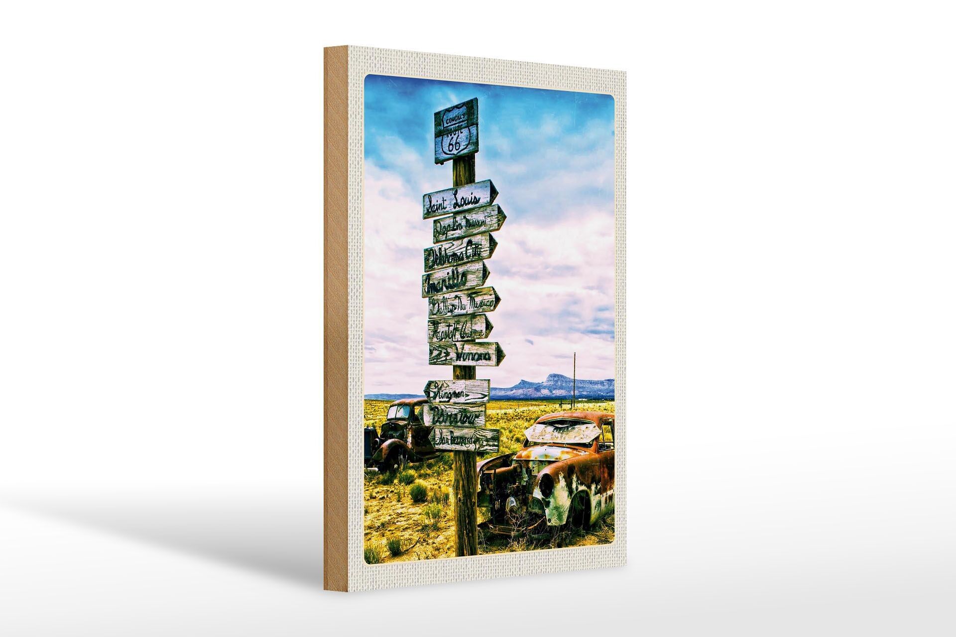Cartel de madera viaje 20x30cm America USA Ruta 66 coche antiguo