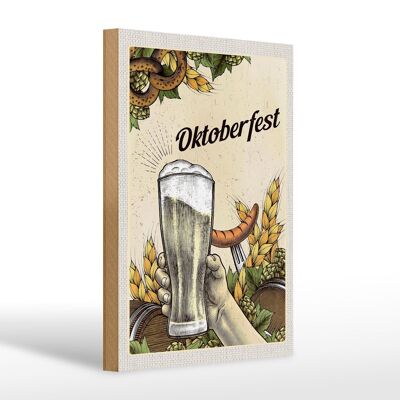 Cartel de madera viaje 20x30cm Oktoberfest de Munich cerveza pretzel