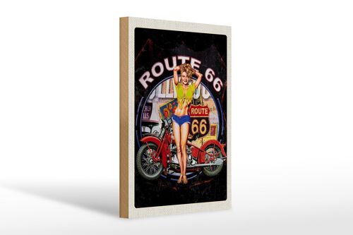 Holzschild Reise 20x30cm USA Amerika Route US 66 Biker Frau