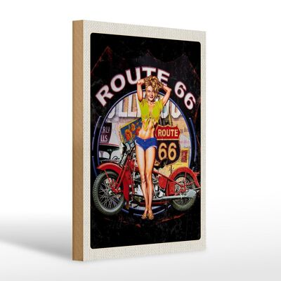 Cartello da viaggio in legno 20x30 cm USA America Route US 66 Biker Woman