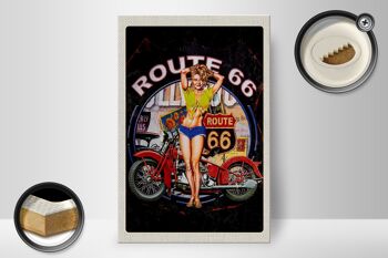 Panneau en bois voyage 20x30cm USA America Route US 66 Biker Woman 2