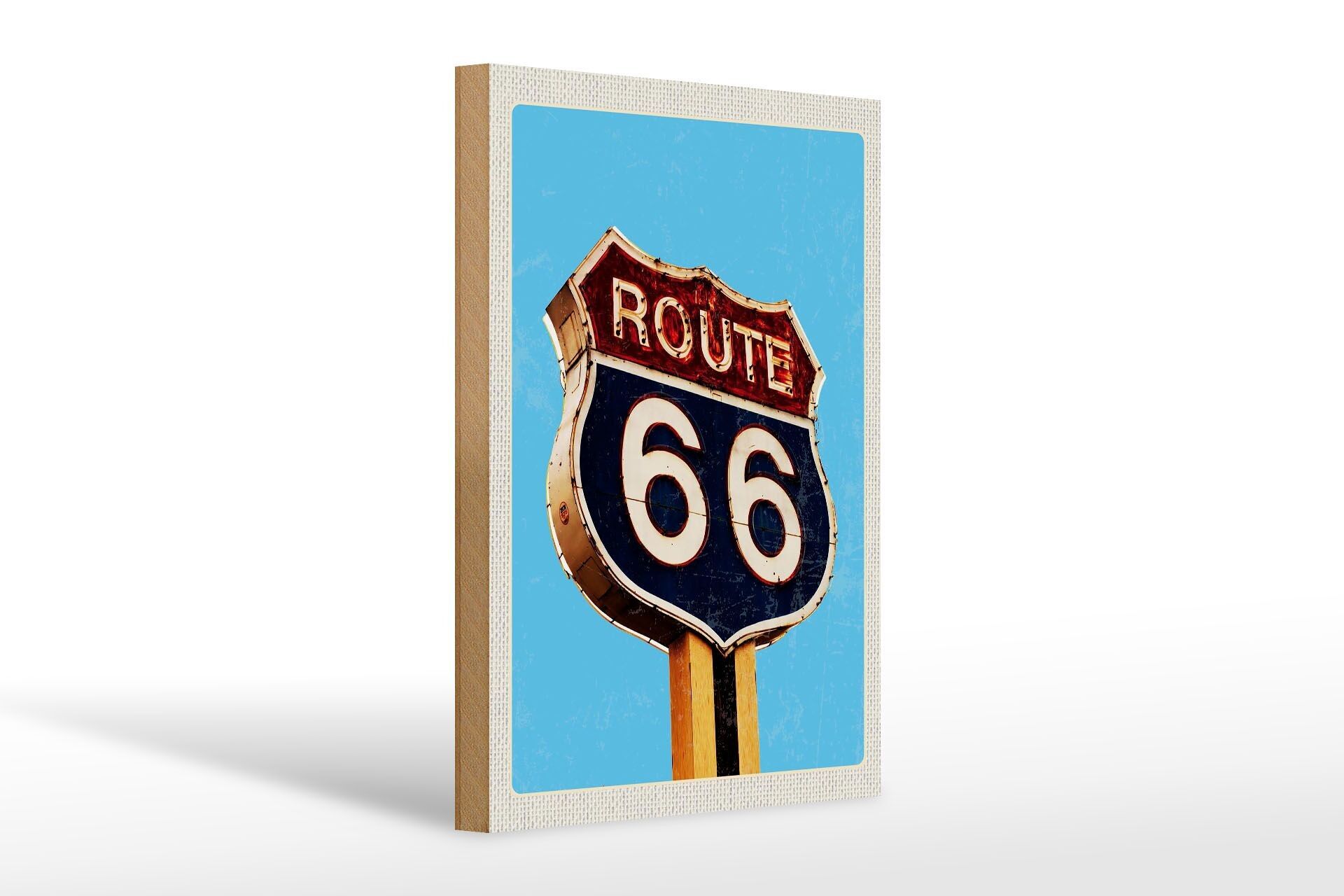 Cartel de madera viaje 20x30cm America Route 66 gasolinera calle