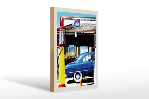 Holzschild Reise 20x30cm Amerika Chicago Route 66 Tankstelle