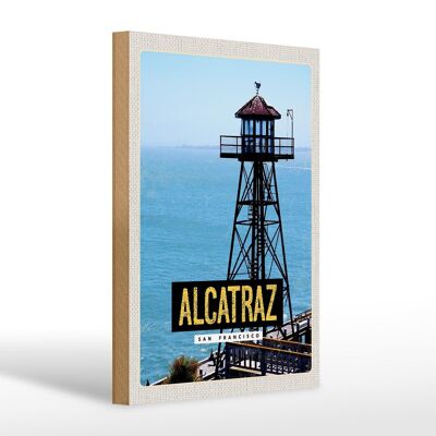 Panneau en bois voyage 20x30cm San Francisco Alcatraz Sea Tower