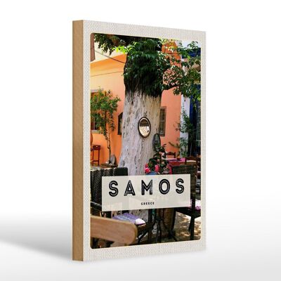 Panneau en bois voyage 20x30cm Samos Grèce restaurant de vacances