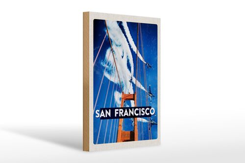 Holzschild Reise 20x30cm San Francisco Brücke Flugzeug Himmel