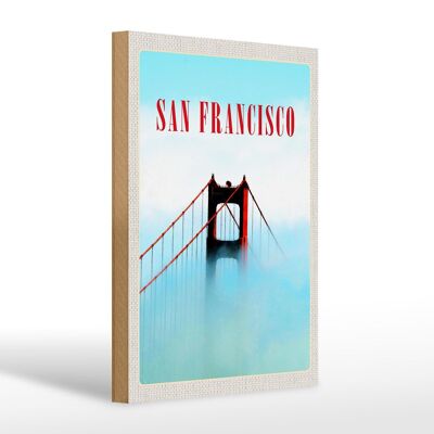 Holzschild Reise 20x30cm San Francisco Brücke Himmel blau