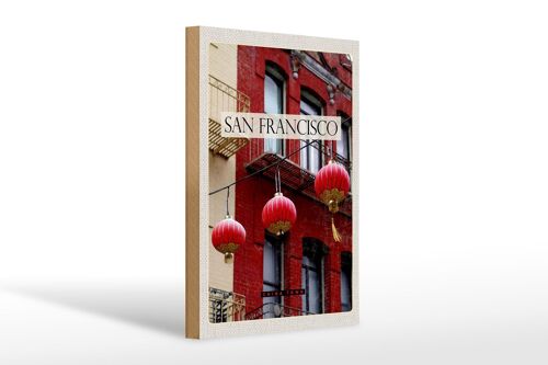 Holzschild Reise 20x30cm San Fransico Amerika rot China Town