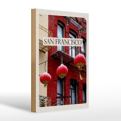 Cartello in legno da viaggio 20x30 cm San Fransico America rosso China Town