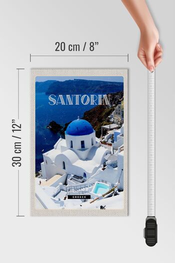 Panneau en bois voyage 20x30cm Santorin Grèce bâtiment blanc bleu 4