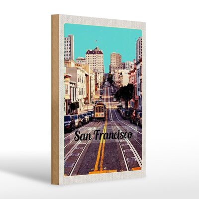 Cartel de madera viaje 20x30cm Tranvía de la ciudad de San Francisco