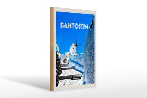 Holzschild Reise 20x30cm Santorini Griechenland weiße Treppen