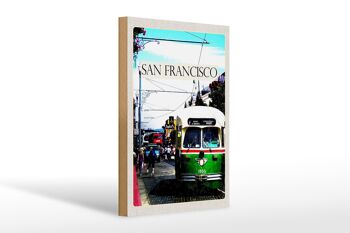 Panneau en bois voyage 20x30cm tramway personnes San Francisco 1