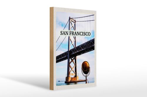 Holzschild Reise 20x30cm San Francisco Alcatraz Brücke Meer