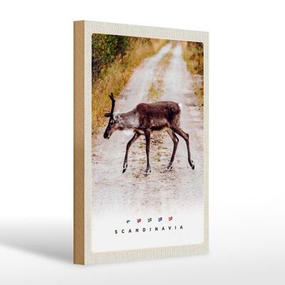 Cartello in legno da viaggio 20x30 cm Scandinavia, cervo, percorso naturalistico, vacanza