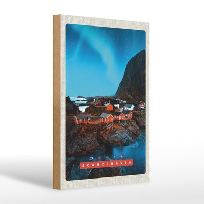 Cartel de madera viaje 20x30cm Escandinavia vacaciones mar montañas