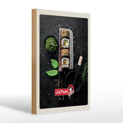 Cartel de madera de viaje 20x30cm Japón Asia Sushi Fish Food cartel negro