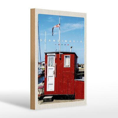 Cartello in legno da viaggio 20x30 cm Scandinavia mare Stromly casa rossa