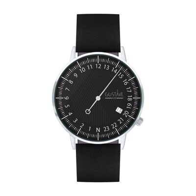 André Silver & Black 24H Watch - Black Leather Bracelet