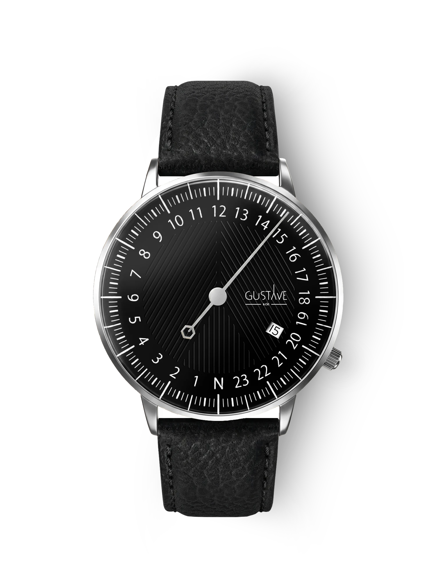 André 24H Silber- und Schwarzuhr – 40 mm schwarzes genähtes Lederarmband