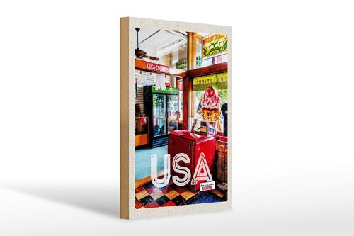 Holzschild Reise 20x30cm Amerika Diner Restaurant Musik Essen