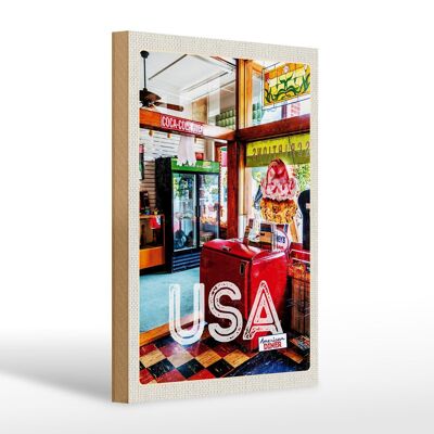 Cartello da viaggio in legno 20x30 cm America Diner Ristorante Musica Cibo