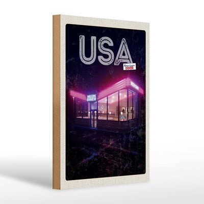 Cartello in legno da viaggio 20x30 cm America Diner Ristorante di notte