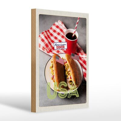 Cartello in legno da viaggio 20x30 cm America USA hot dog cetriolo senape cola