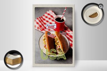 Panneau en bois voyage 20x30cm Amérique USA hot dog concombre moutarde cola 2