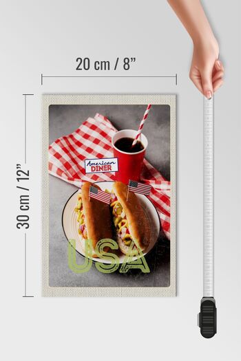 Panneau en bois voyage 20x30cm Amérique USA hot dog concombre moutarde cola 4