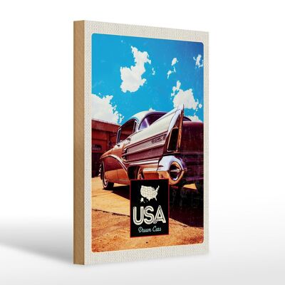 Panneau en bois voyage 20x30cm USA Amérique voiture 75 voiture vintage vacances