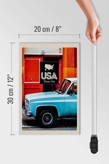 Panneau en bois voyage 20x30cm USA vintage dram cars bleu Amérique 4