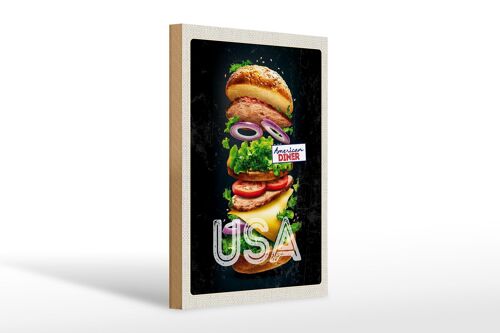 Holzschild Reise 20x30cm Amerika USA Burger Tomaten Gemälde